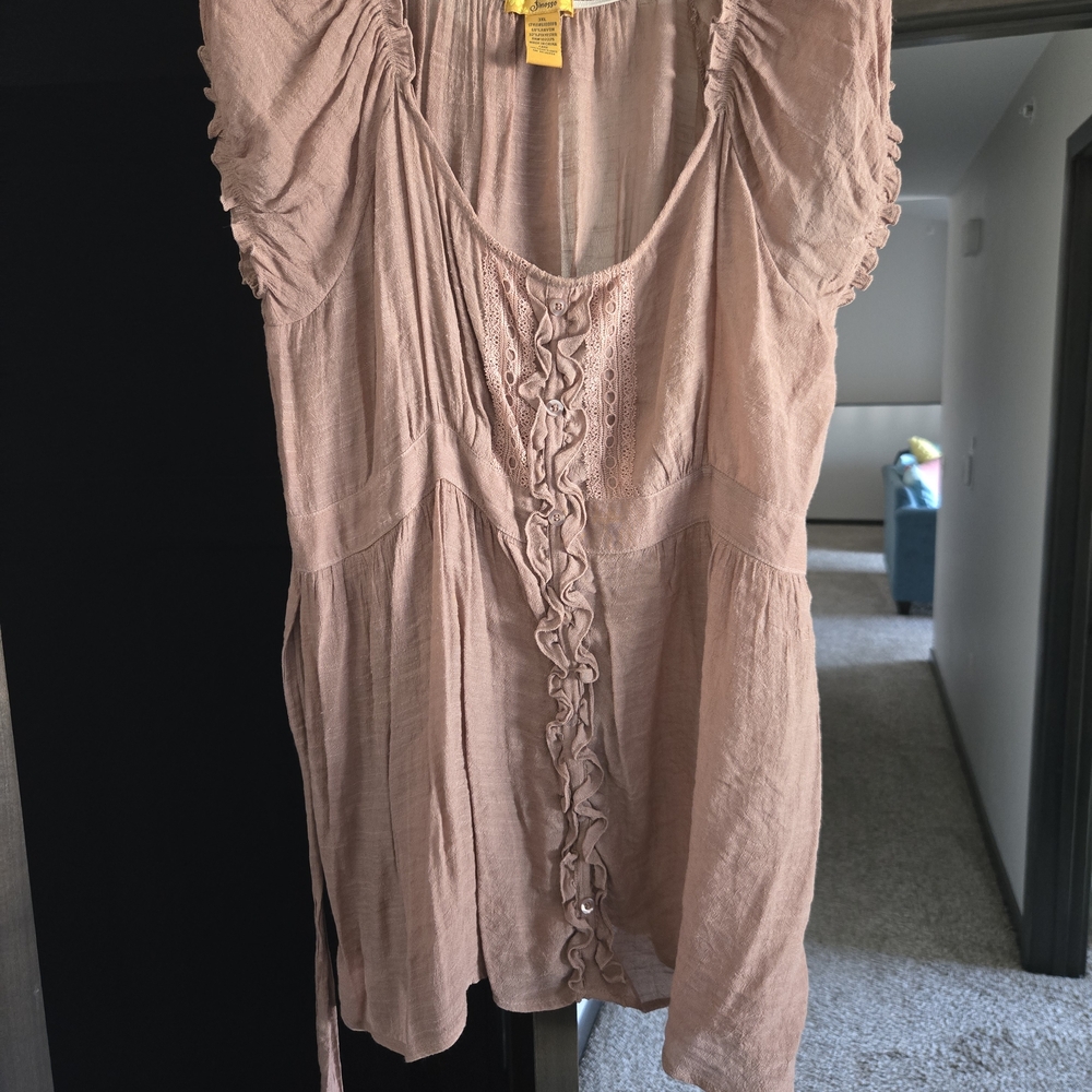Brown Ruffle-Front Linen Dress - Picture 2 of 3